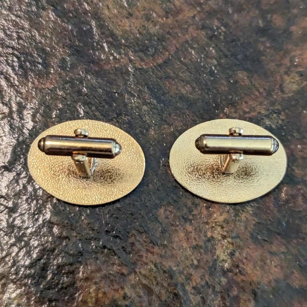VTG Signed Avon White Gold Enameled Antique Old Model T Car Gold Tone Cufflinks